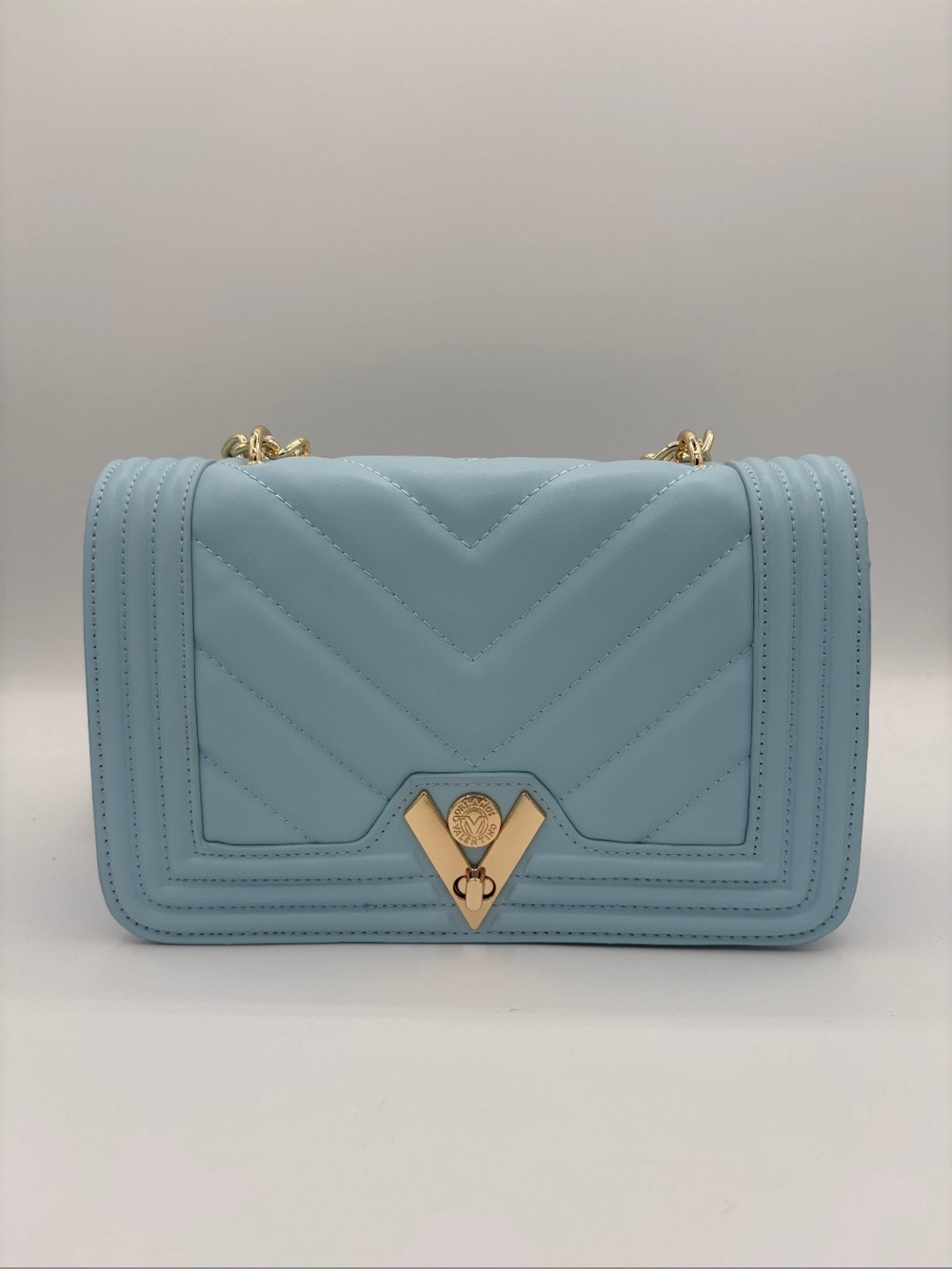 Valentino Orlandi Powder Blue Quilted Shoulder Bag with Gold Hardware